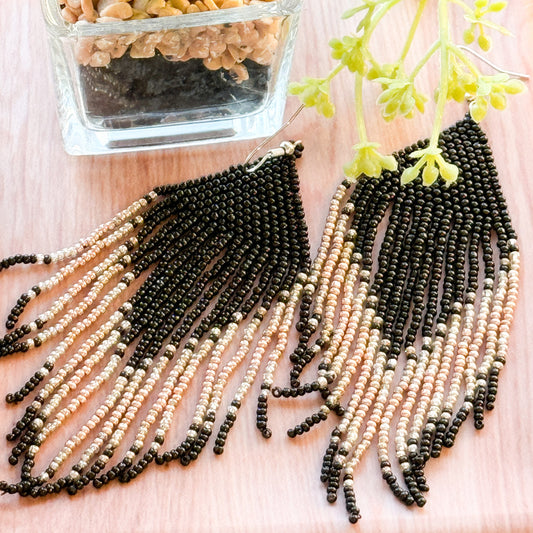 Black and Gold Beaded Earrings